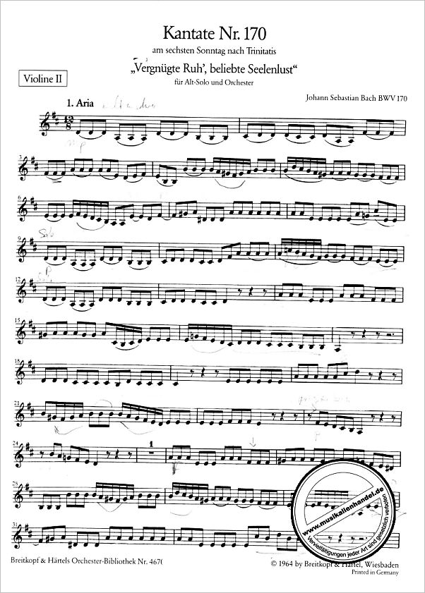 Notenbild für EBOB 4670-VL2 - KANTATE 170 VERGNUEGTE RUH BELIEBTE SEELENLUST BWV 170