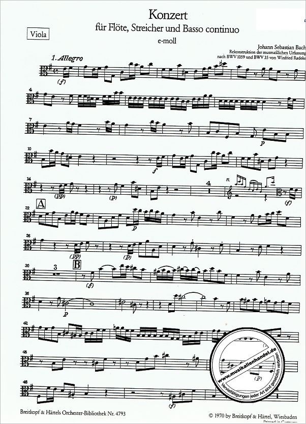 Notenbild für EBOB 4793-VA - KONZERT E-MOLL NACH BWV 1059 + 35 (REKONSTRUKTION)