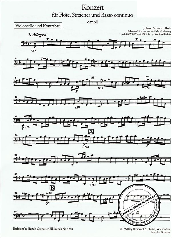 Notenbild für EBOB 4793-VC - KONZERT E-MOLL NACH BWV 1059 + 35 (REKONSTRUKTION)