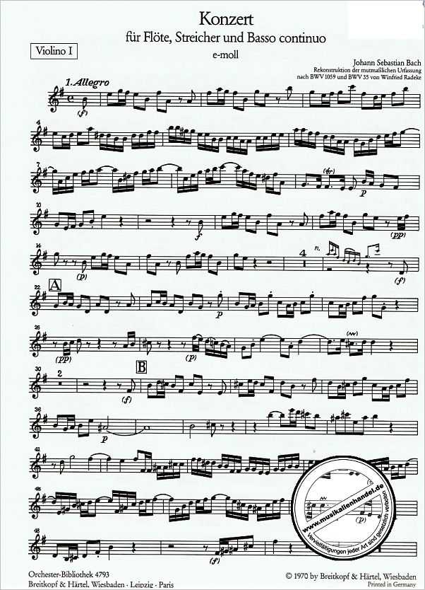 Notenbild für EBOB 4793-VL1 - KONZERT E-MOLL NACH BWV 1059 + 35 (REKONSTRUKTION)