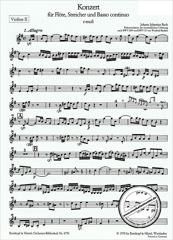 Notenbild für EBOB 4793-VL2 - KONZERT E-MOLL NACH BWV 1059 + 35 (REKONSTRUKTION)