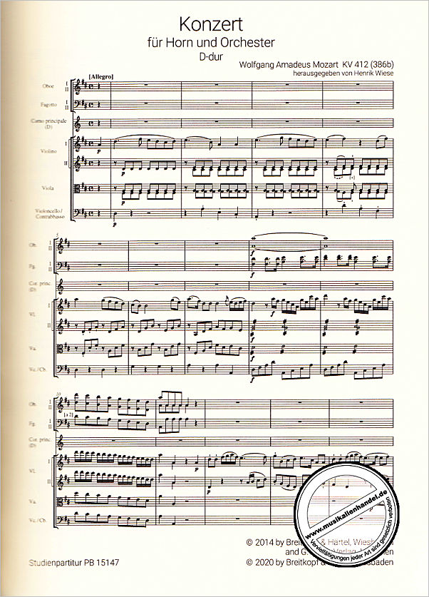 Notenbild für EBPB 15147-07 - Konzert D-Dur KV 412 | Konzert Es-Dur KV 417 | Konzert Es-Dur KV 447 | Konzert Es-Dur KV 495