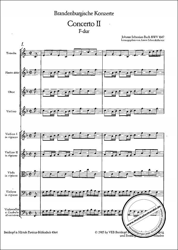 Notenbild für EBPB 4064 - BRANDENBURGISCHES KONZERT 2 F-DUR BWV 1047