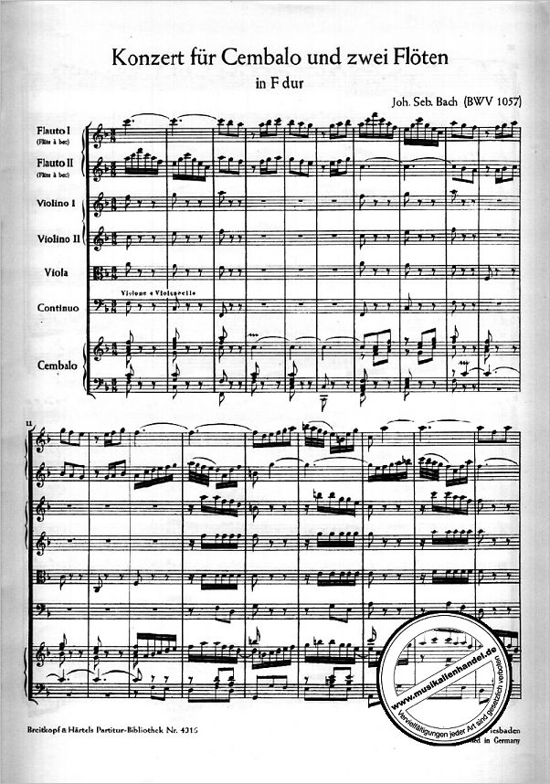 Notenbild für EBPB 4316 - KONZERT F-DUR BWV 1057