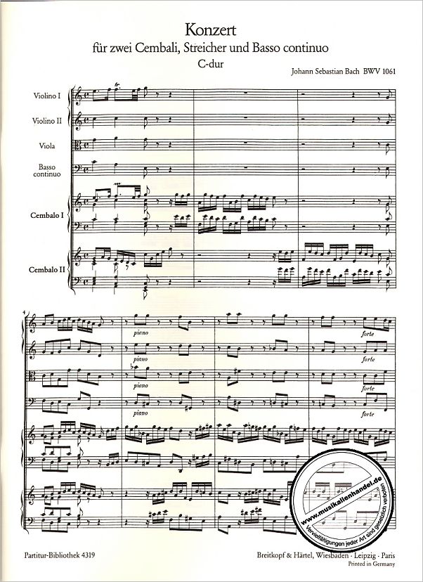 Notenbild für EBPB 4319 - KONZERT C-DUR BWV 1061 - 2 CEMB