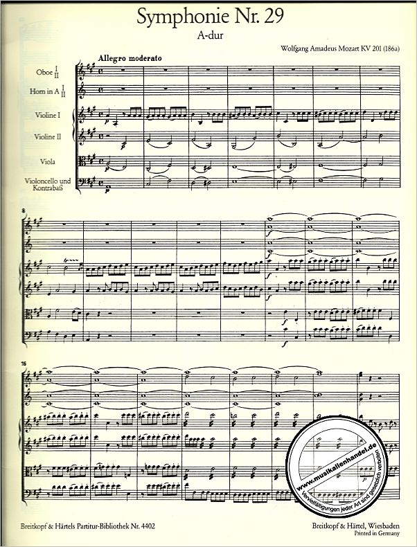 Notenbild für EBPB 4402 - SINFONIE 29 A-DUR KV 201 (186A)