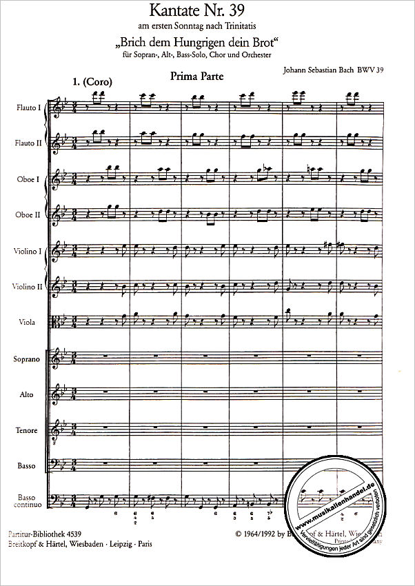 Notenbild für EBPB 4539 - KANTATE 39 BRICH DEM HUNGRIGEN DEIN BROT BWV 39