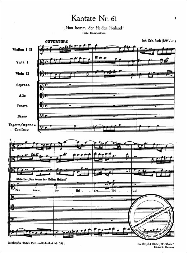 Notenbild für EBPB 4561 - KANTATE 61 NUN KOMM DER HEIDEN HEILAND BWV 61