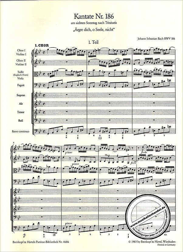 Notenbild für EBPB 4686 - KANTATE 186 AERGRE DICH O SEELE NICHT BWV 186