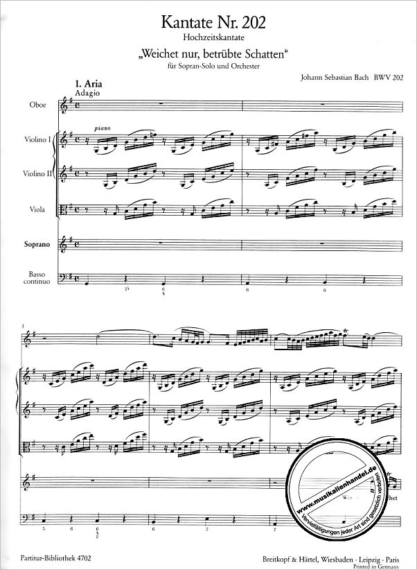 Notenbild für EBPB 4702 - KANTATE 202 WEICHET NUR BETRUEBTE SCHATTEN BWV 202