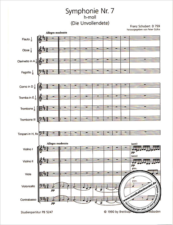 Notenbild für EBPB 5247 - SINFONIE 7 (8) H-MOLL D 759 (UNVOLLENDETE)