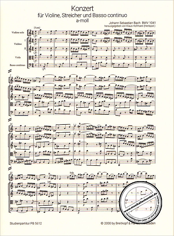 Notenbild für EBPB 5612-07 - KONZERT 1 A-MOLL BWV 1041