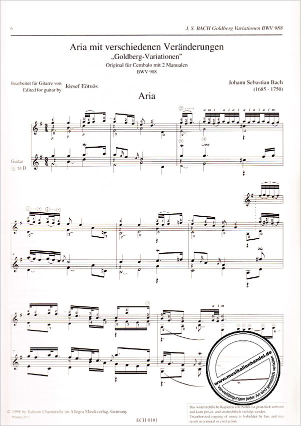 Notenbild für ECH 101 - GOLDBERG VARIATIONEN BWV 988