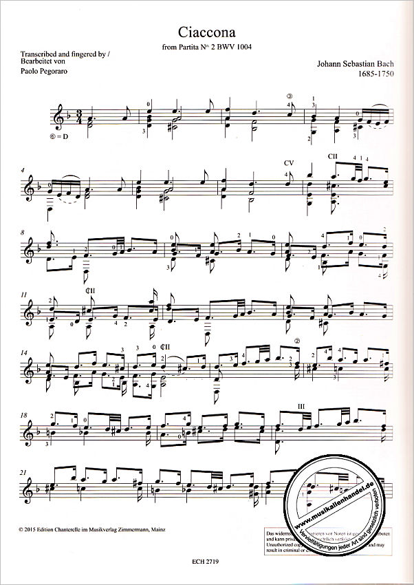 Notenbild für ECH 2719 - Chaconne (Partita 2 d-moll BWV 1004)