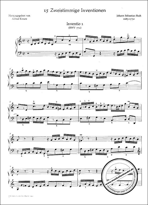 Notenbild für ED 01092 - 15 ZWEISTIMMIGE INVENTIONEN BWV 772-786