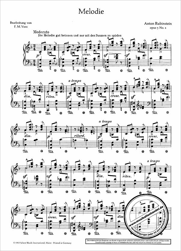 Notenbild für ED 01665 - MELODIE F-DUR OP 3/1