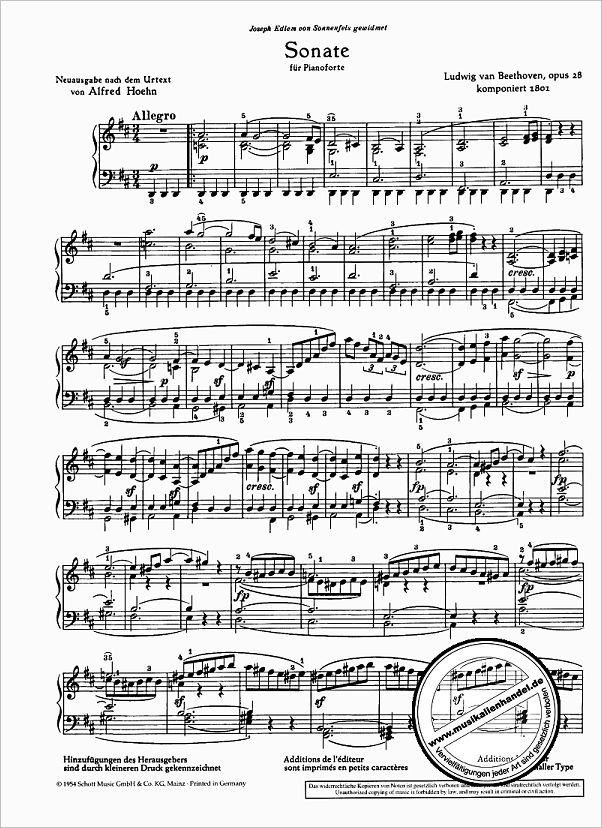 Notenbild für ED 0231 - SONATE 15 D-DUR OP 28 (PASTORALE)