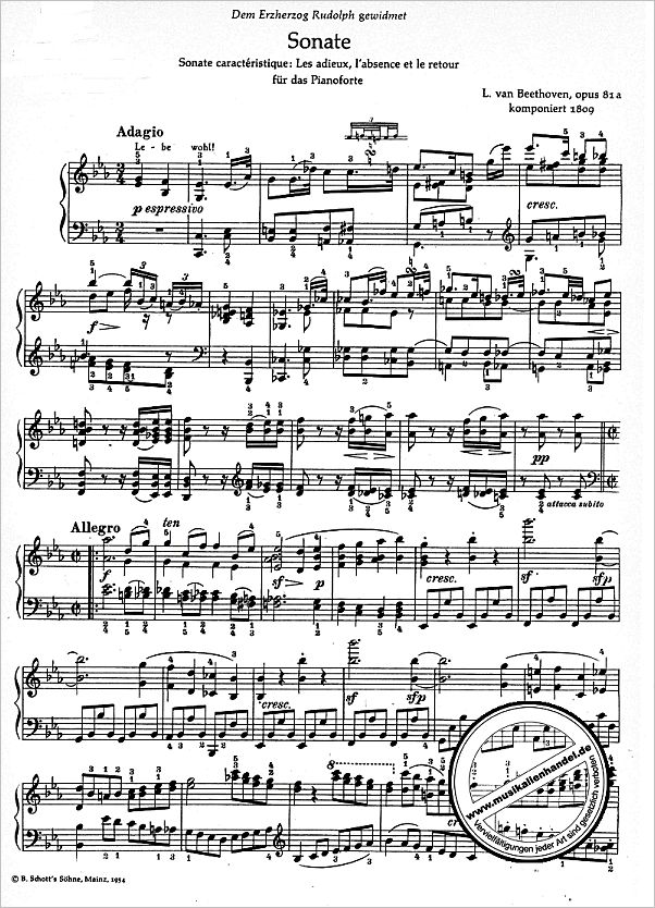 Notenbild für ED 0250 - SONATE 26 ES-DUR OP 81A (LES ADIEUX)