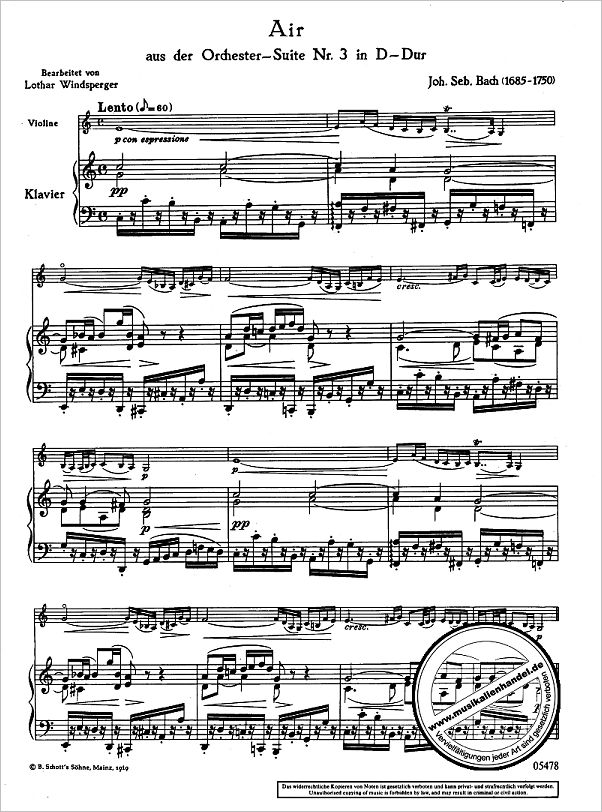 Notenbild für ED 05478 - AIR (ORCHESTERSUITE 3 D-DUR BWV 1068)
