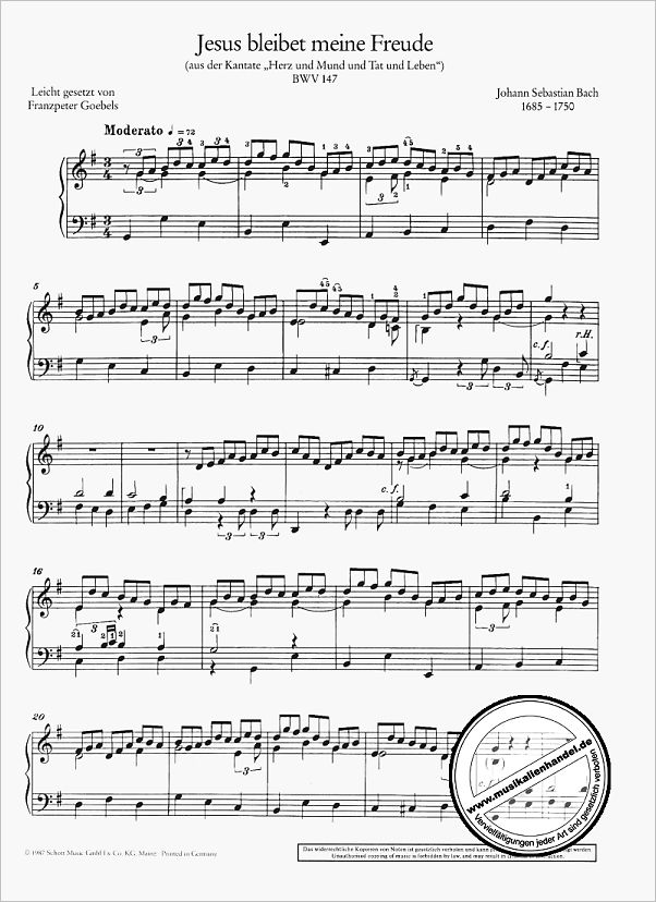 Notenbild für ED 09750 - JESUS BLEIBET MEINE FREUDE (KANTATE BWV 147)