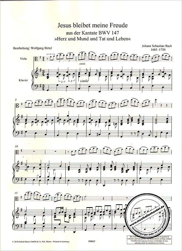 Notenbild für ED 09865 - JESUS BLEIBET MEINE FREUDE (KANTATE BWV 147)