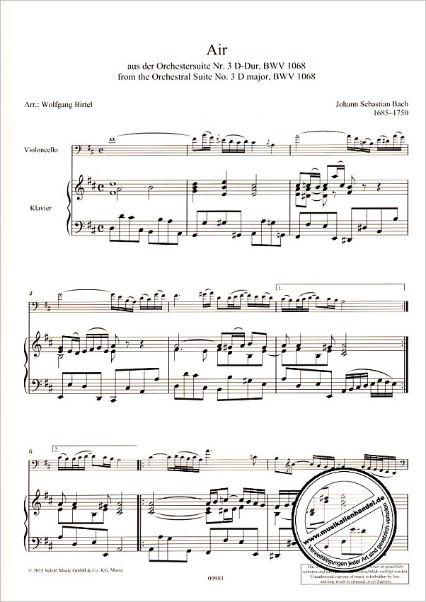 Notenbild für ED 09981 - AIR (SUITE D-DUR BWV 1068)