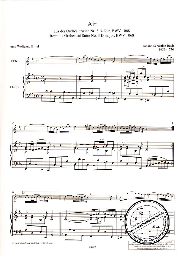 Notenbild für ED 09982 - AIR (SUITE D-DUR BWV 1068)