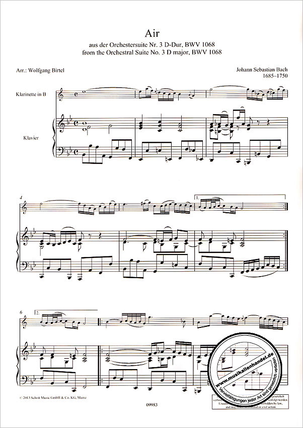 Notenbild für ED 09983 - AIR (SUITE D-DUR BWV 1068)