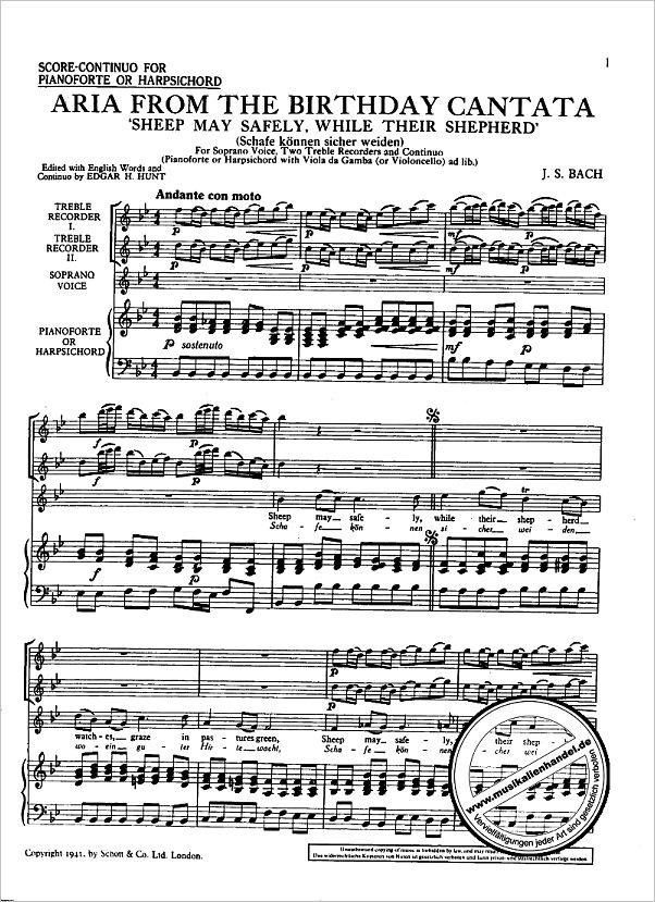 Notenbild für ED 11759 - SCHAFE KOENNEN SICHER WEIDEN BWV 208