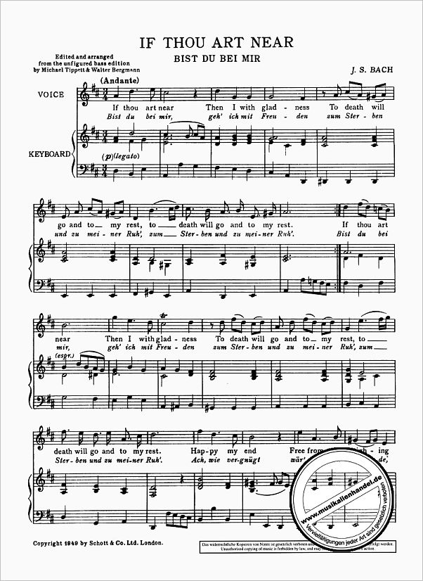 Notenbild für ED 11913 - BIST DU BEI MIR BWV 508 + KOMM SUESSER TOD BWV 478
