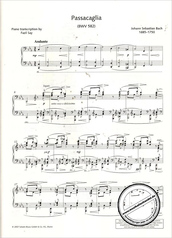 Notenbild für ED 20137 - PASSACAGLIA + FUGE C-MOLL BWV 582