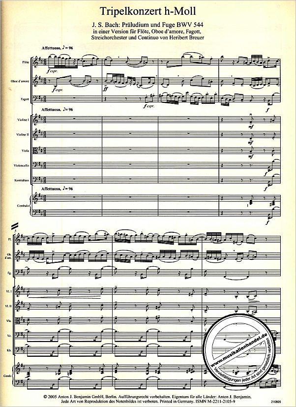 Notenbild für EE 5314 - KONZERT H-MOLL NACH PRAELUDIUM + FUGE BWV 544