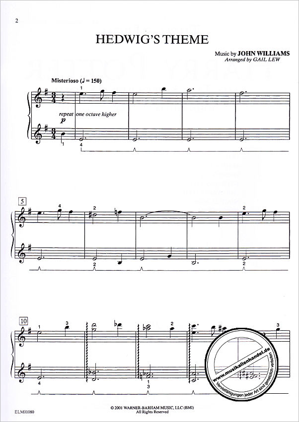 Notenbild für ELM 01080 - THEMES FROM HARRY POTTER AND THE SORCERER'S STONE