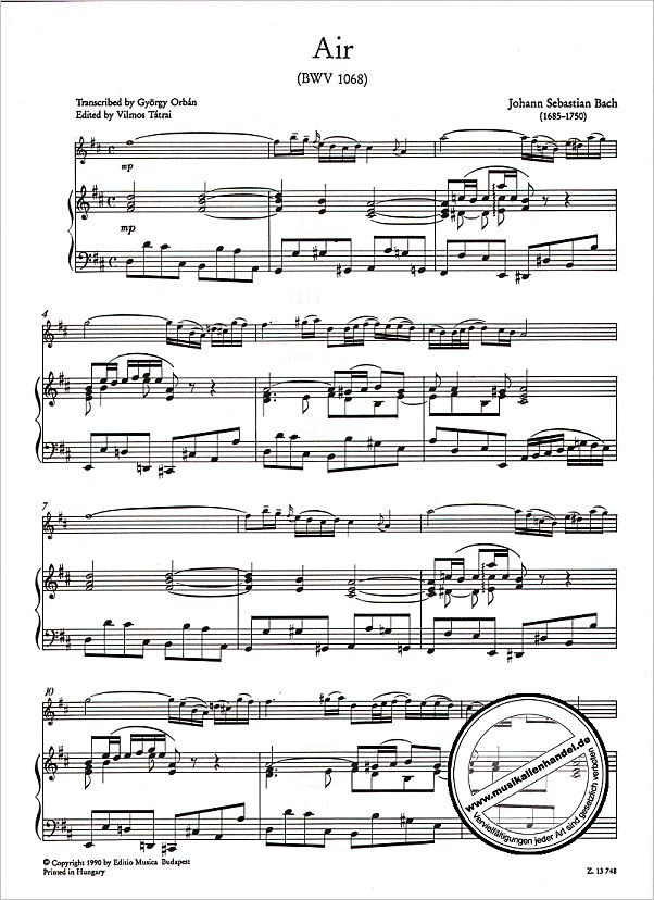 Notenbild für EMB 13748 - AIR (ORCHESTERSUITE 3 D-DUR BWV 1068)