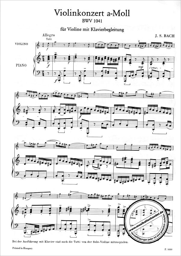 Notenbild für EMB 1600 - KONZERT 1 A-MOLL BWV 1041 - VL