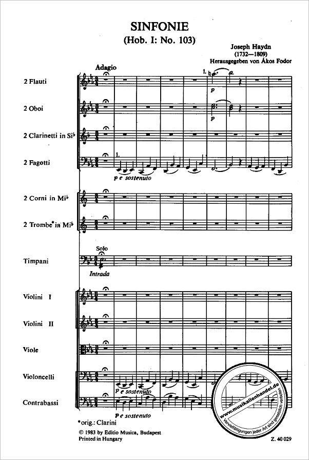 Notenbild für EMB 40029 - SINFONIE 103 ES-DUR HOB 1/103 (PAUKENWIRBEL)