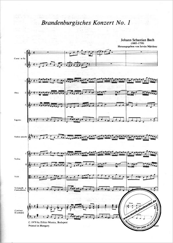 Notenbild für EMB 8103 - BRANDENBURGISCHES KONZERT 1 F-DUR BWV 1046