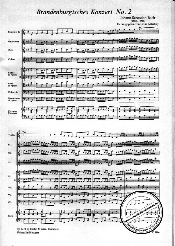 Notenbild für EMB 8104 - BRANDENBURGISCHES KONZERT 2 F-DUR BWV 1047