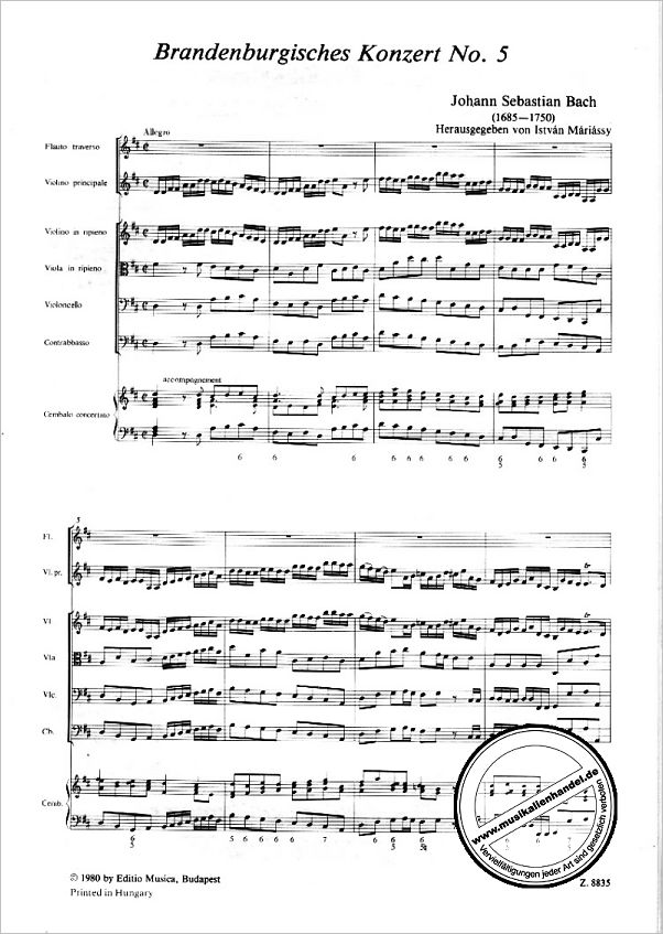 Notenbild für EMB 8835 - BRANDENBURGISCHES KONZERT 5 D-DUR BWV 1050