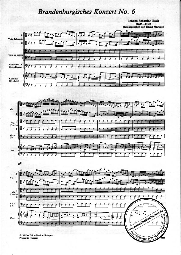 Notenbild für EMB 8836 - BRANDENBURGISCHES KONZERT 6 B-DUR BWV 1051