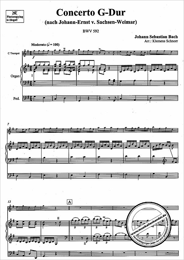 Notenbild für EMR 603 - CONCERTO G-DUR BWV 592