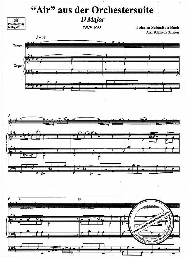 Notenbild für EMR 606 - AIR (ORCHESTERSUITE 3 D-DUR BWV 1068)