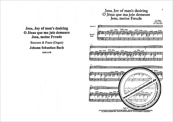 Notenbild für EMR 217D - JESUS BLEIBET MEINE FREUDE (KANTATE BWV 147)