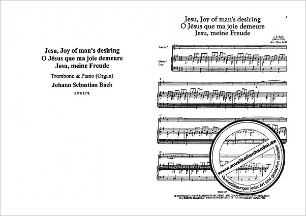Notenbild für EMR 217L - JESUS BLEIBET MEINE FREUDE (KANTATE BWV 147)