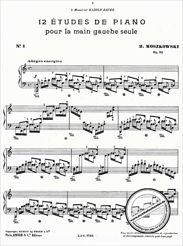 Notenbild für ENOCH 7784 - 12 ETUDES DE PIANO POUR LA MAIN GAUCHE OP 92