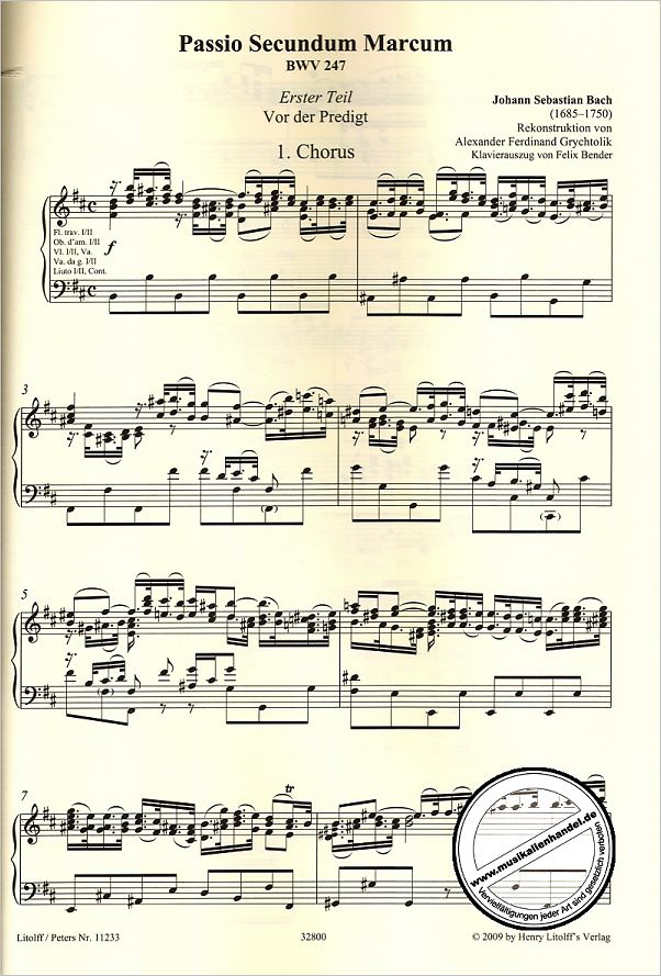 Notenbild für EP 11233 - MARKUS PASSION BWV 247