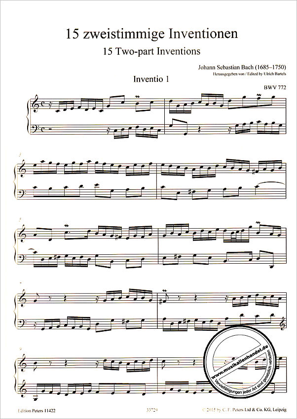Notenbild für EP 11422 - 15 ZWEISTIMMIGE INVENTIONEN BWV 772-786