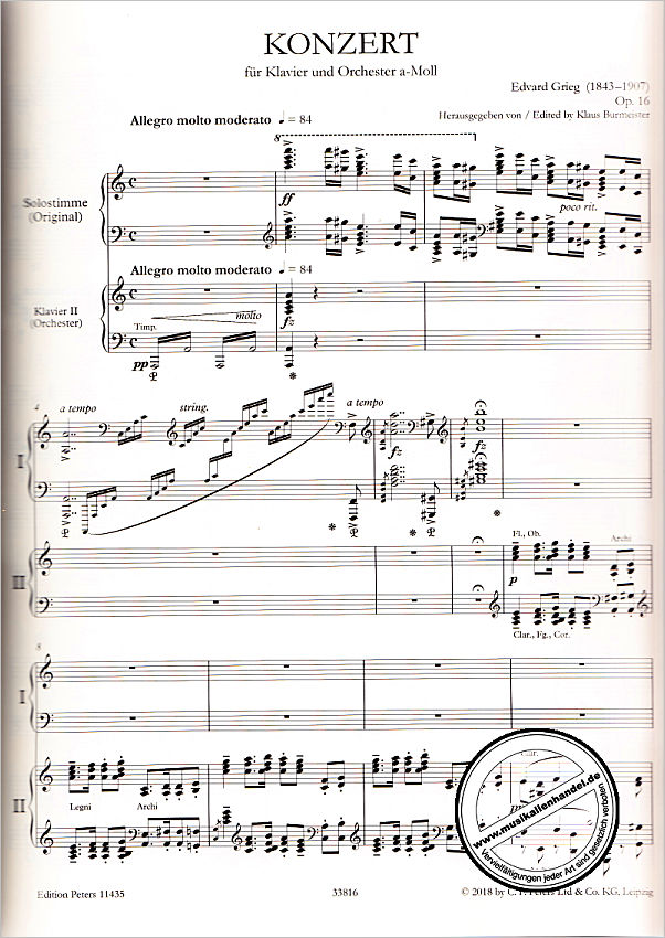 Notenbild für EP 11435 - Konzert a-moll op 16
