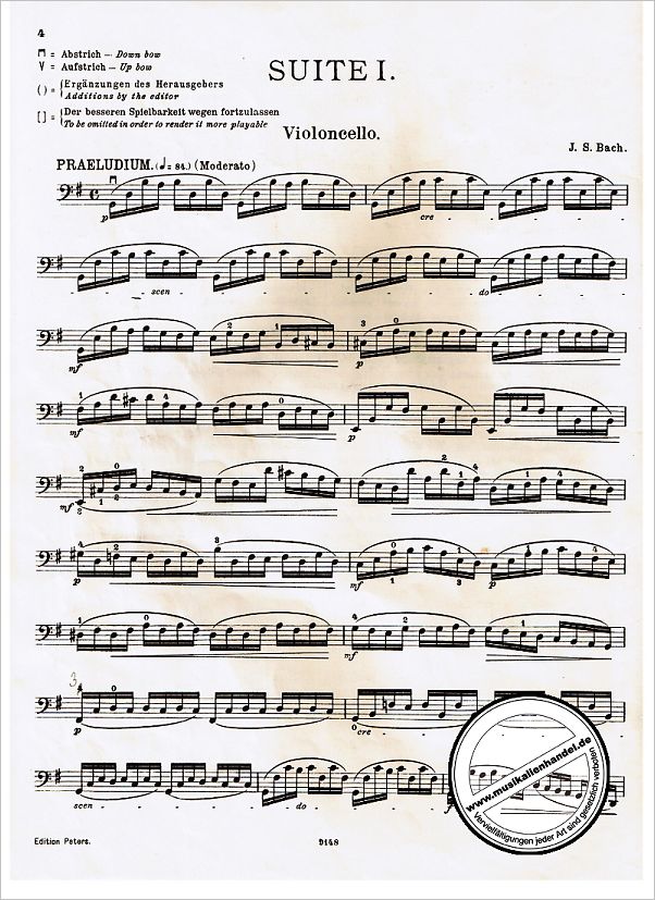 Notenbild für EP 238 - 6 SUITEN BWV 1007-1012 (VC)