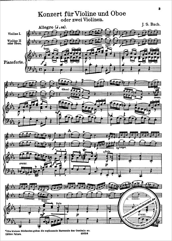 Notenbild für EP 3722 - KONZERT C-MOLL BWV 1060 - 2 VL